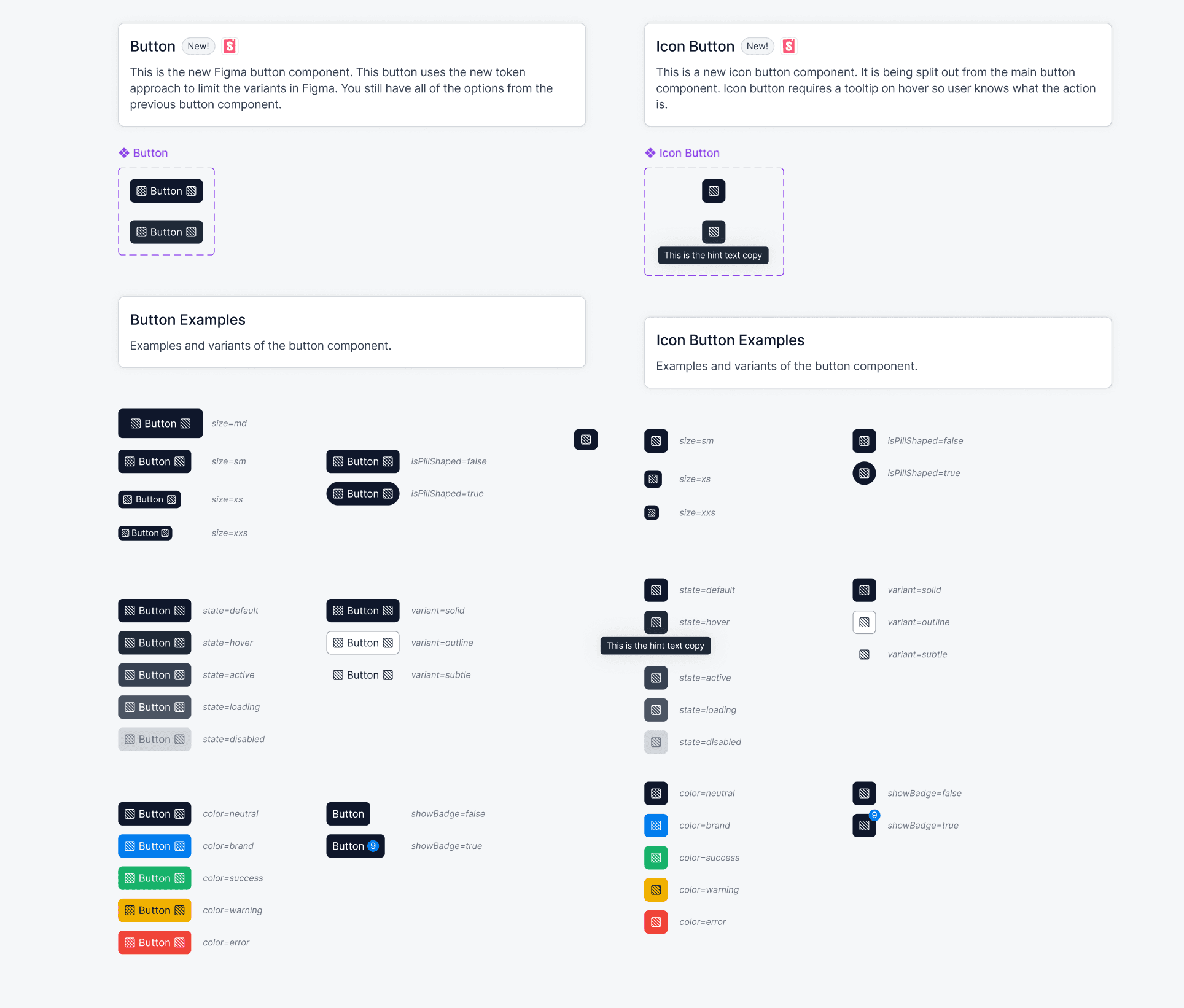 Design system button component showcase