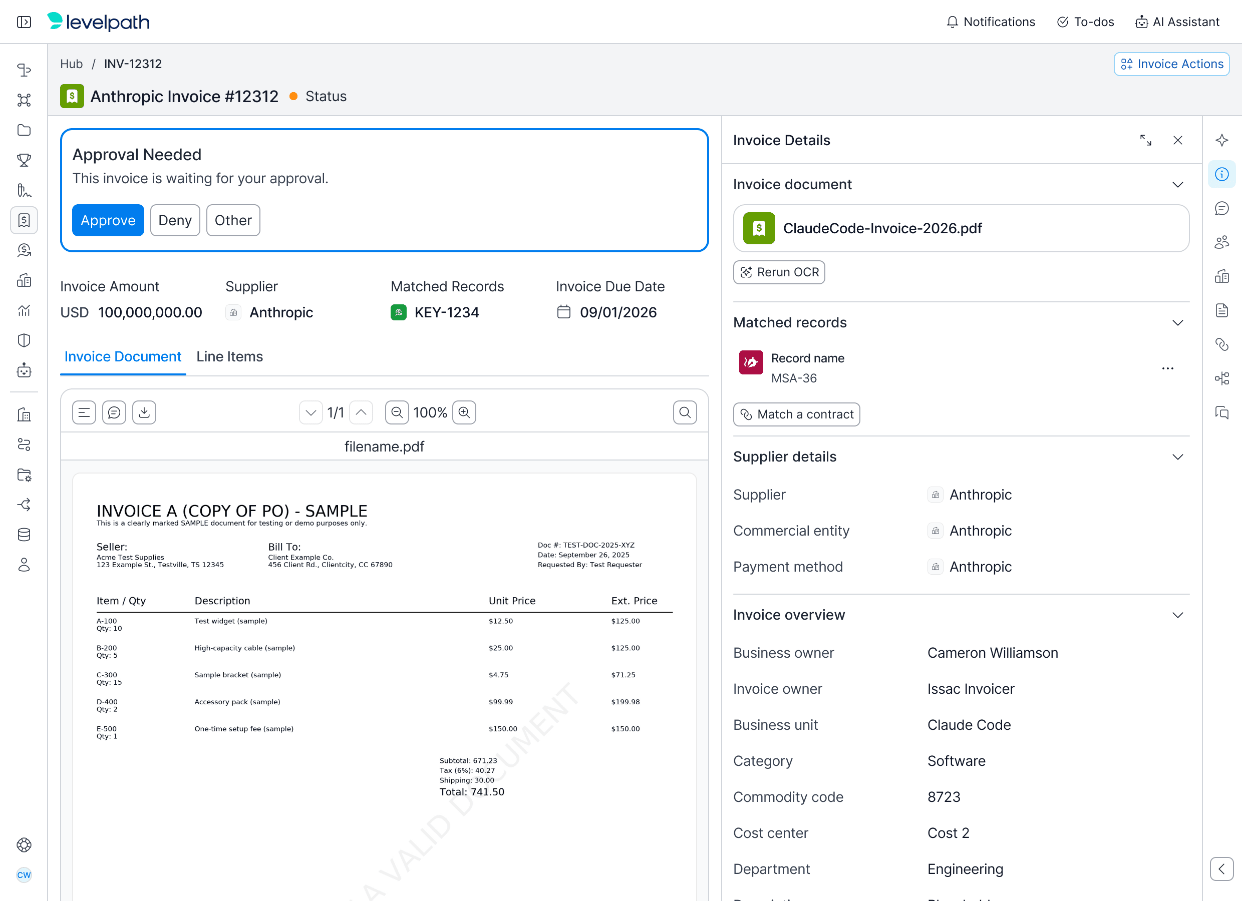 Levelpath invoice record view